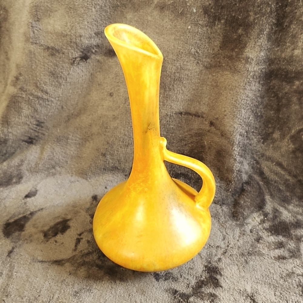 Vintage Haeger Pottery Ewer Vase W/Handle Yellow/green Glaze 12"